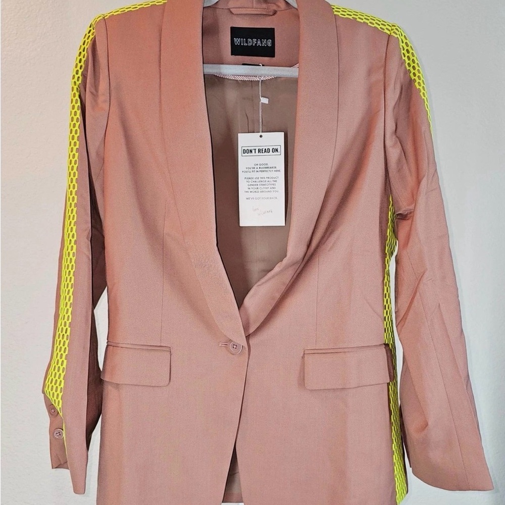 Wildfang Blush Pink Blazer with Neon Yellow Trim - Picture 2 of 5